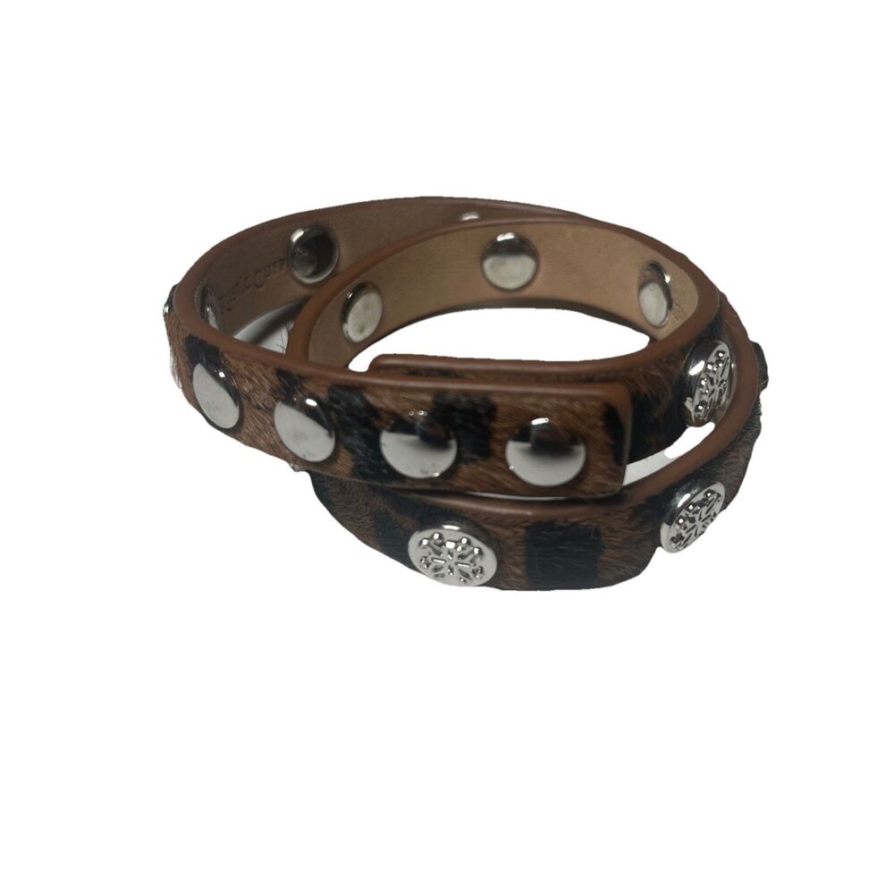 Rustic Cuff Calfskin Meagan Leather Wrap Bracelet Brown Black Silver Accents